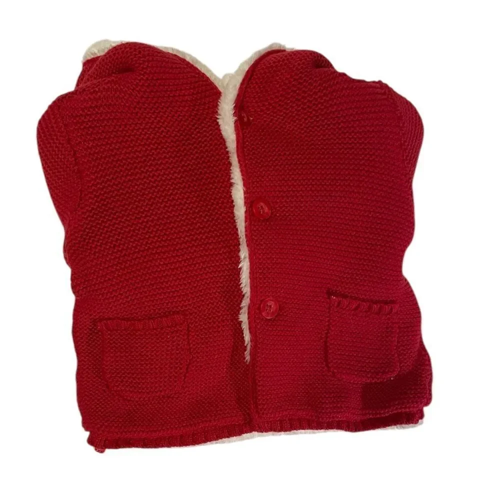 Carter's | Red Hooded Sweater Jacket with Cream Fuzzy Lining